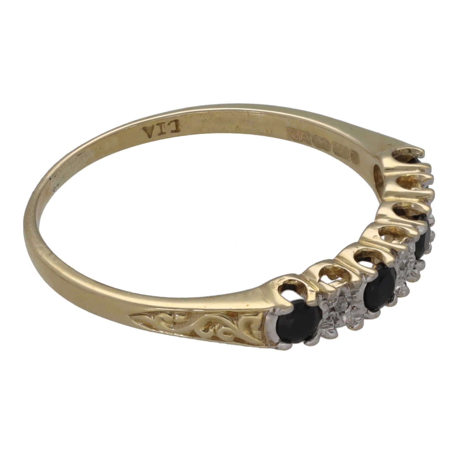 9ct Gold Imitation & 0.015ct Diamond Half Eternity Ring Size R