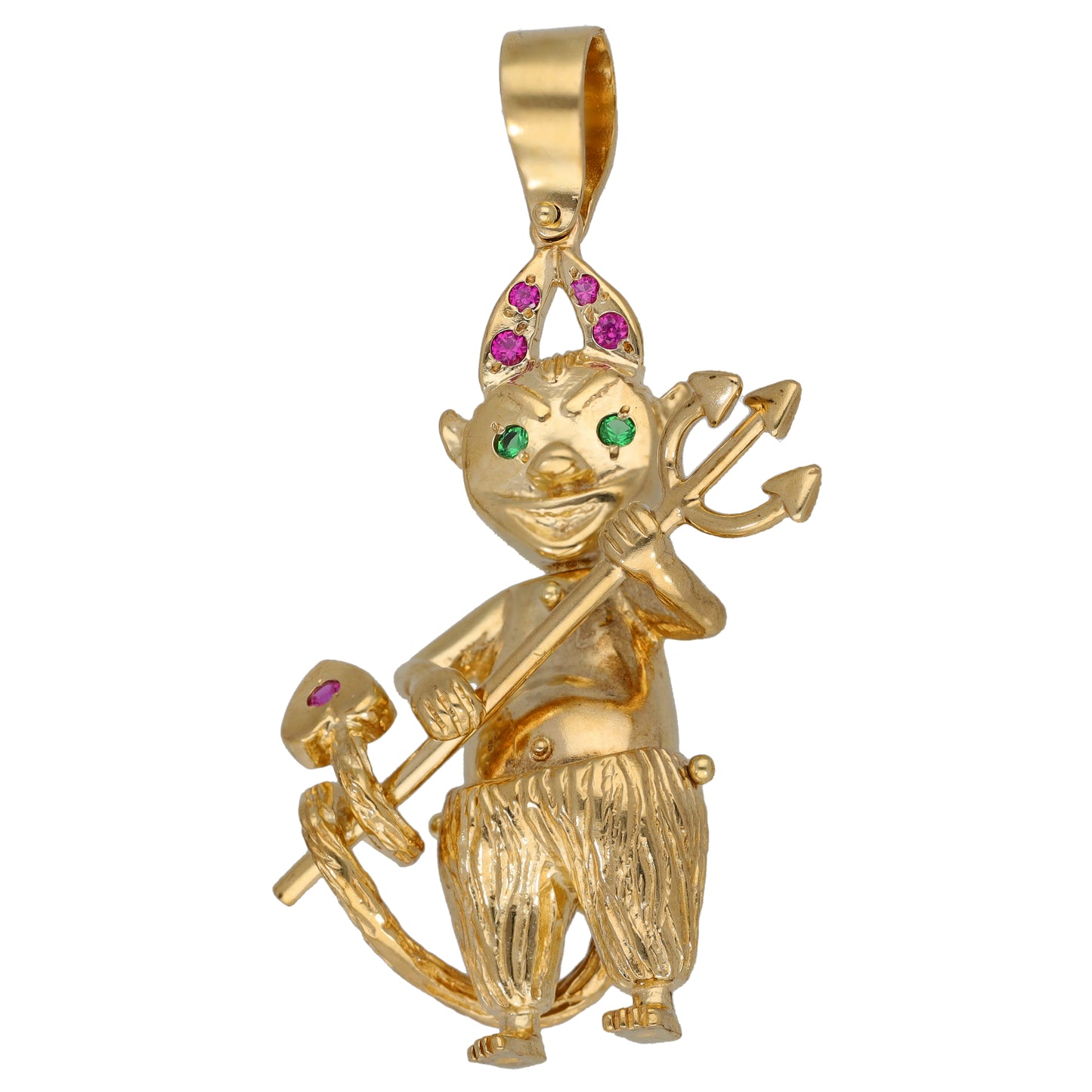 Gold-tone clown pendant with jeweled eyes, purple accents, and top bail loop