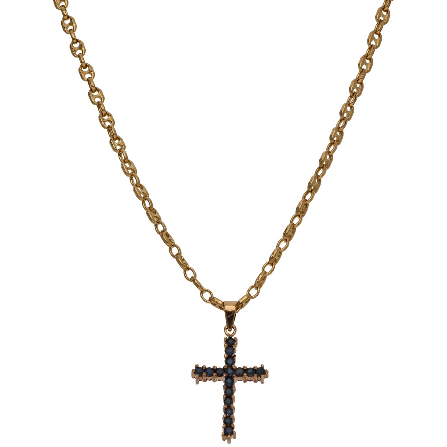 9ct Gold Sapphire & Ruby Cross Pendant With Chain