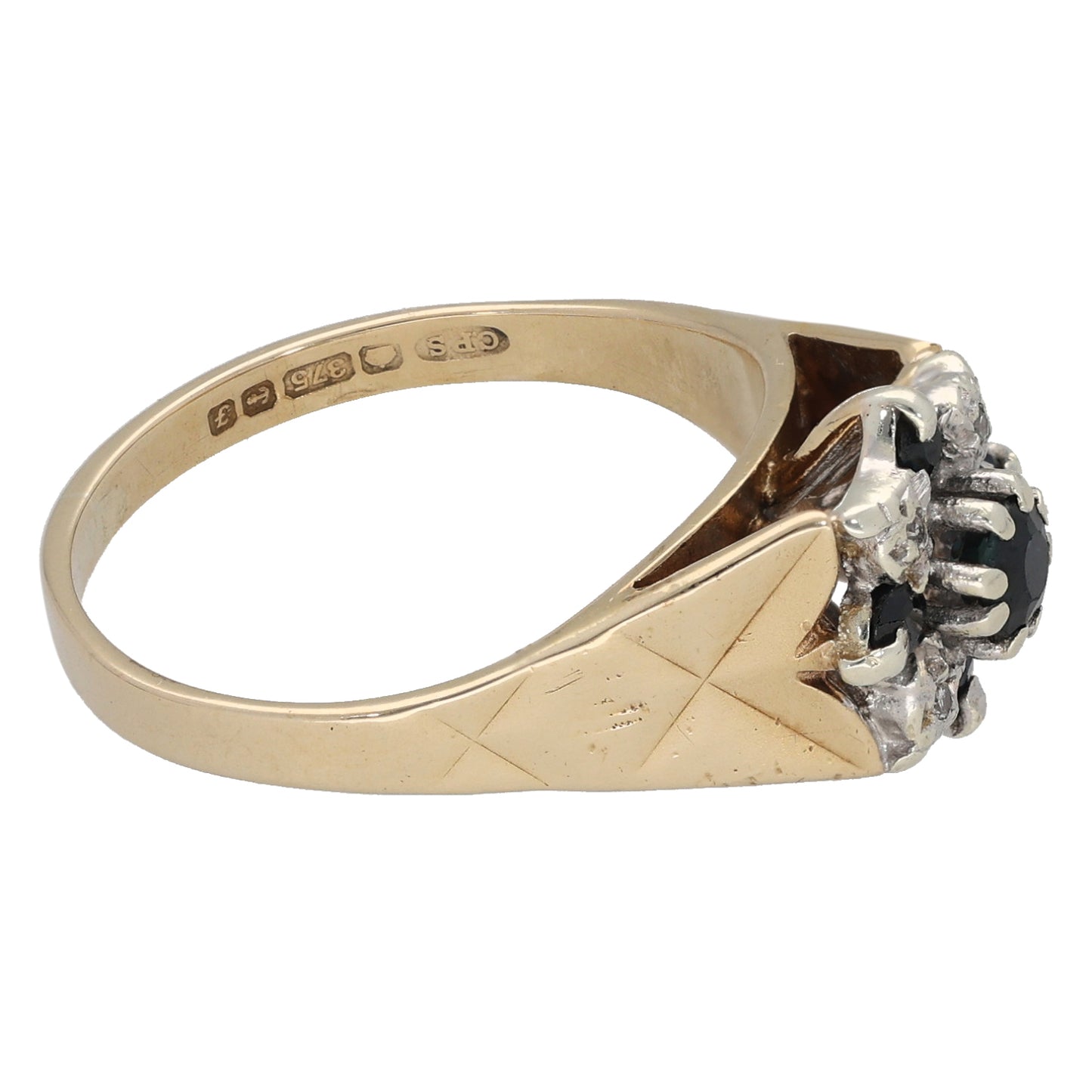 9ct Gold Sapphire & 0.04ct Diamond Dress/Cocktail Ring Size N