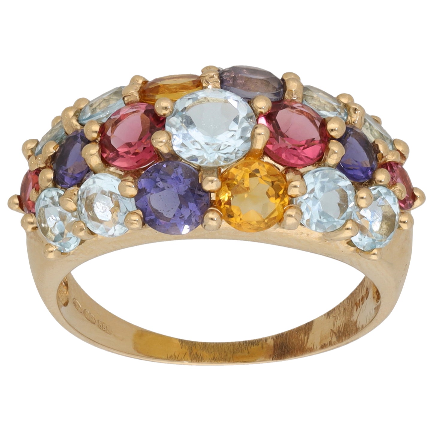 14ct Gold Iolite, Topaz, Citrine & Tourmaline Dress/Cocktail Ring Size P