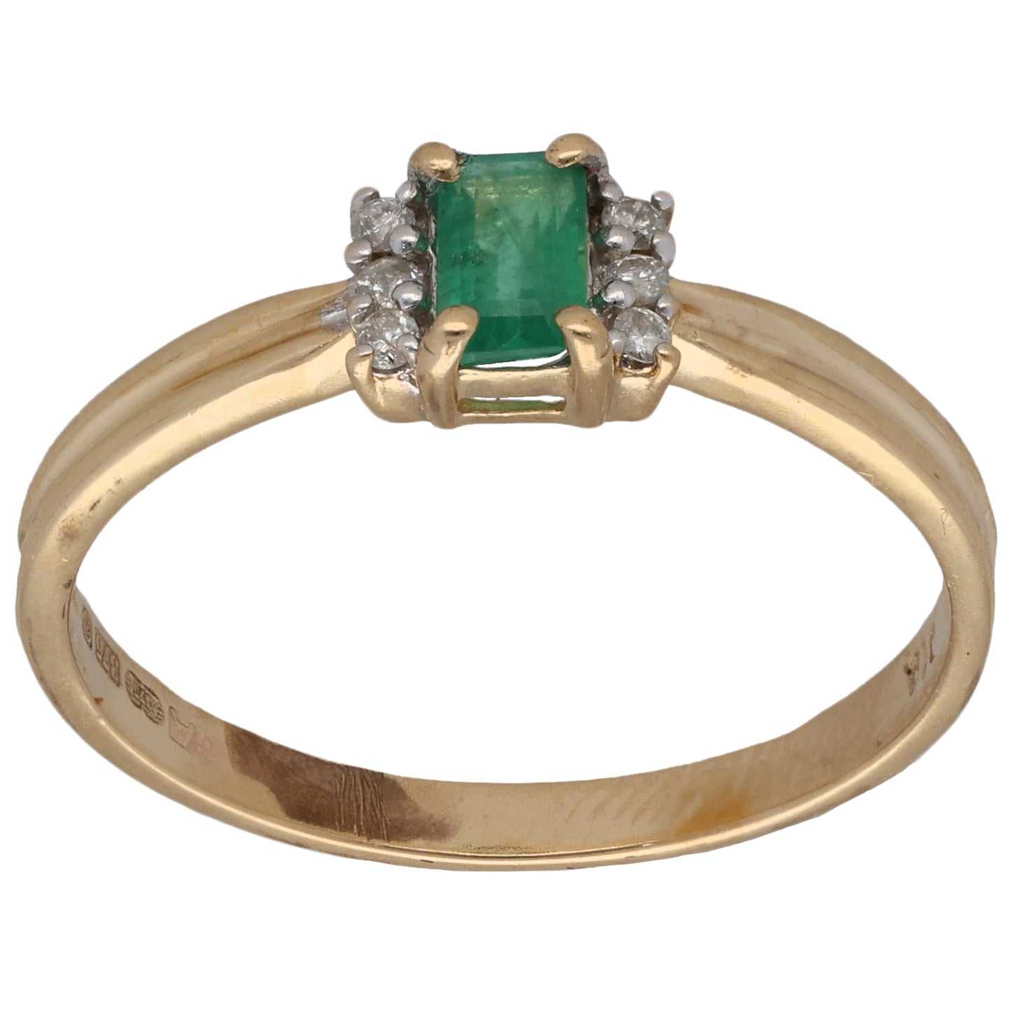 9ct Gold Emerald & 0.06ct Diamond Dress/Cocktail Ring Size Q
