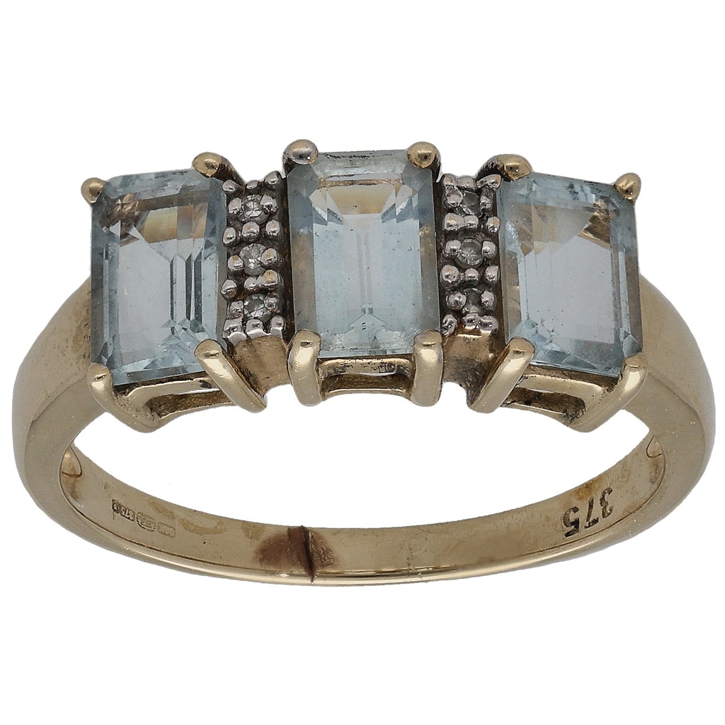 9ct Gold Aquamarine & 0.03ct Diamond Dress/Cocktail Ring Size M