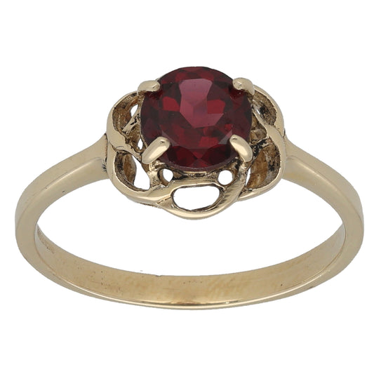 9ct Gold Garnet Single Stone Ring Size N
