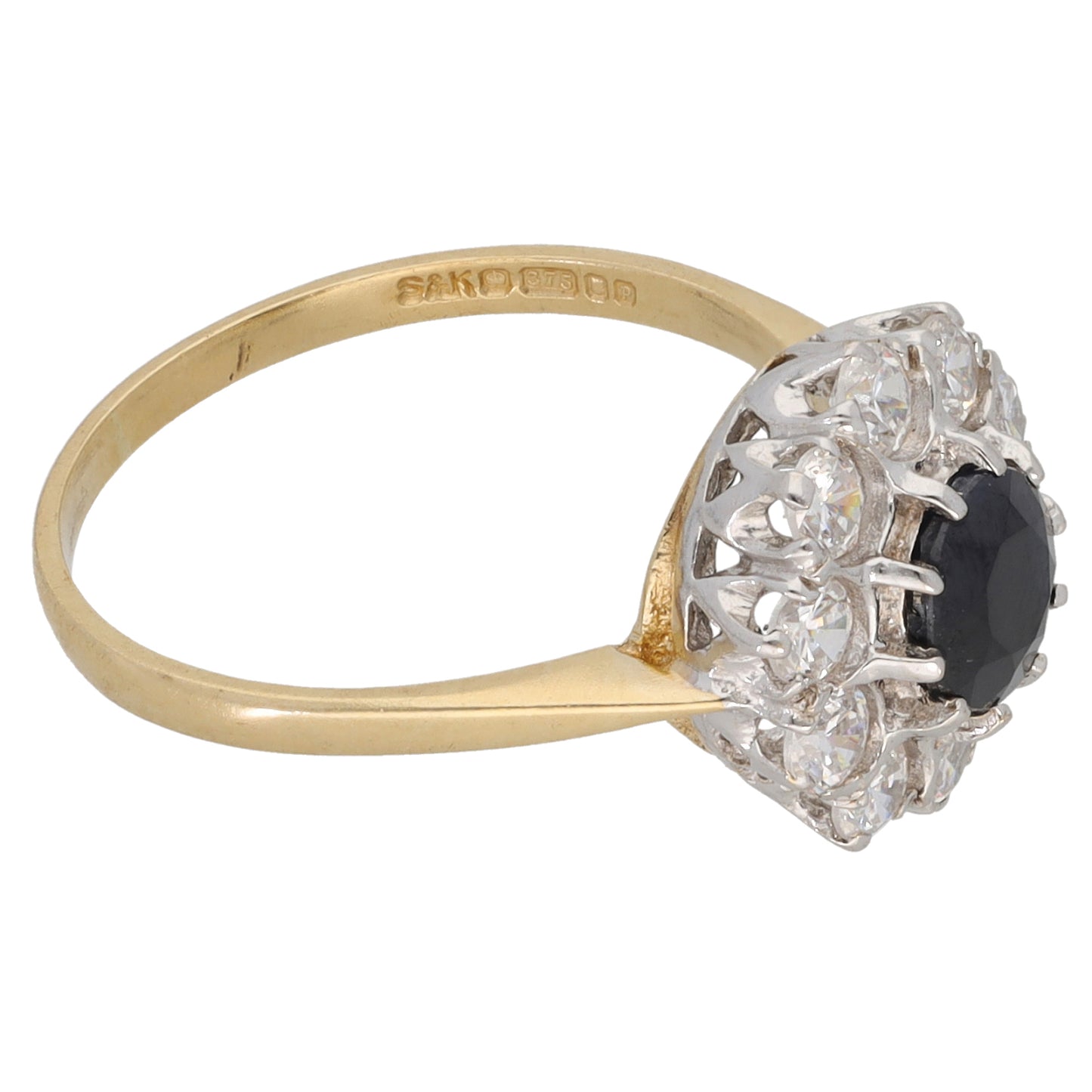9ct Gold Sapphire & Cubic Zirconia Cluster Ring Size M