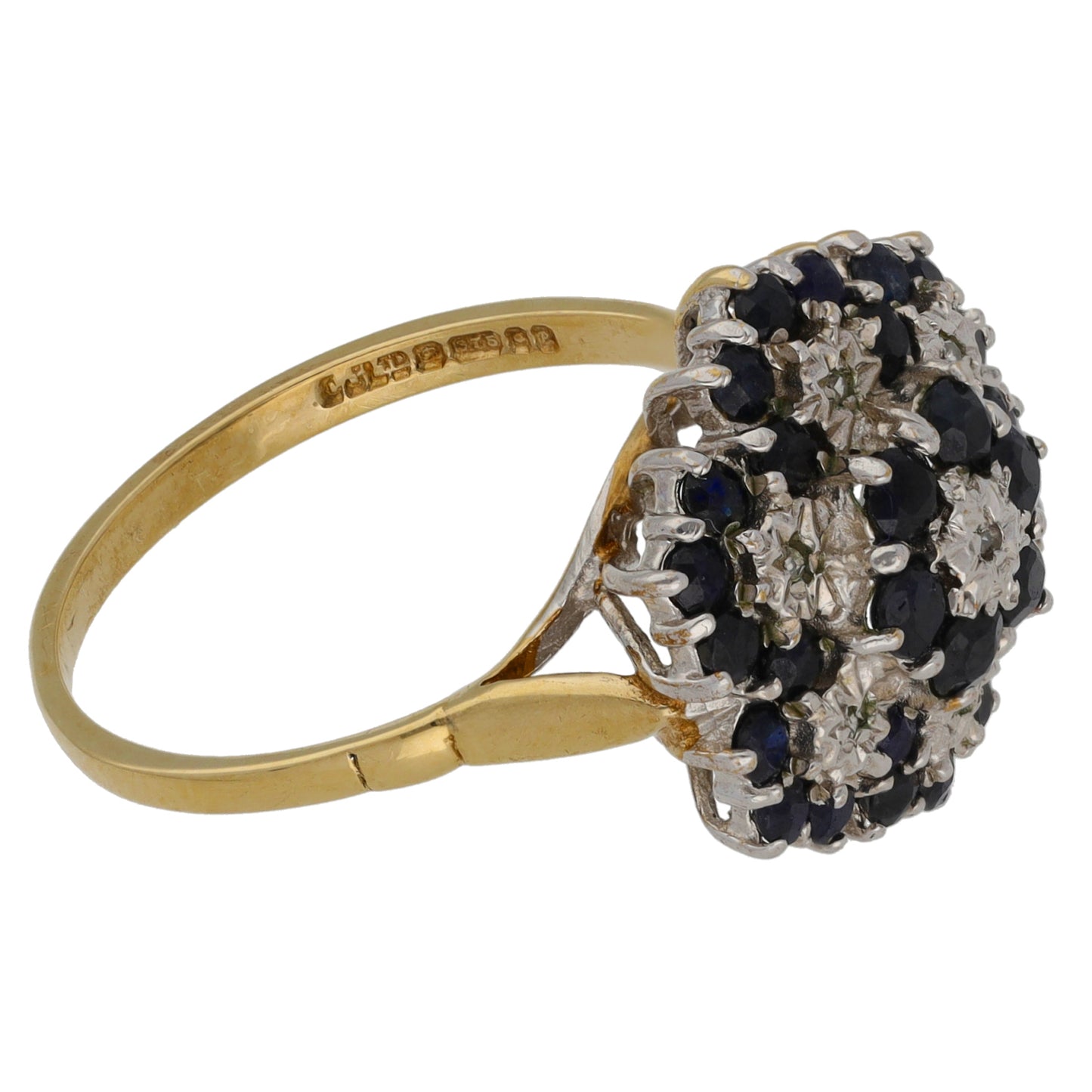 9ct Gold Sapphire & 0.035ct Diamond Dress/Cocktail Ring Size Q