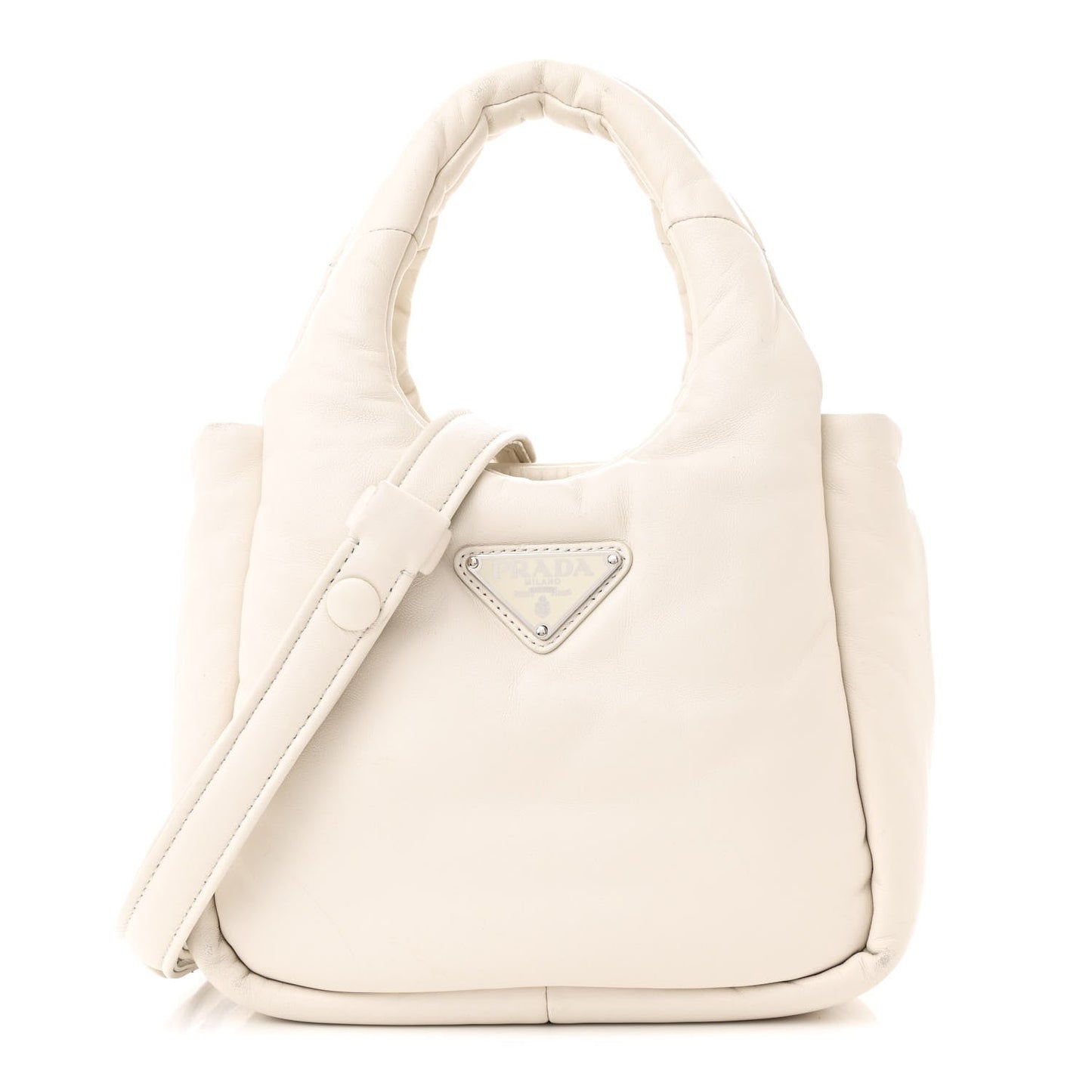 Prada Soft Padded Small Double Handled Shoulder Nappa Leather Bag - White