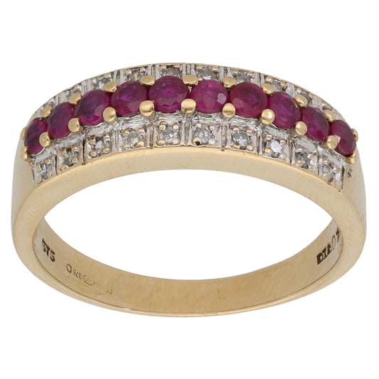 9ct Gold Glass Filled Ruby & 0.10ct Diamond Dress/Cocktail Ring Size P