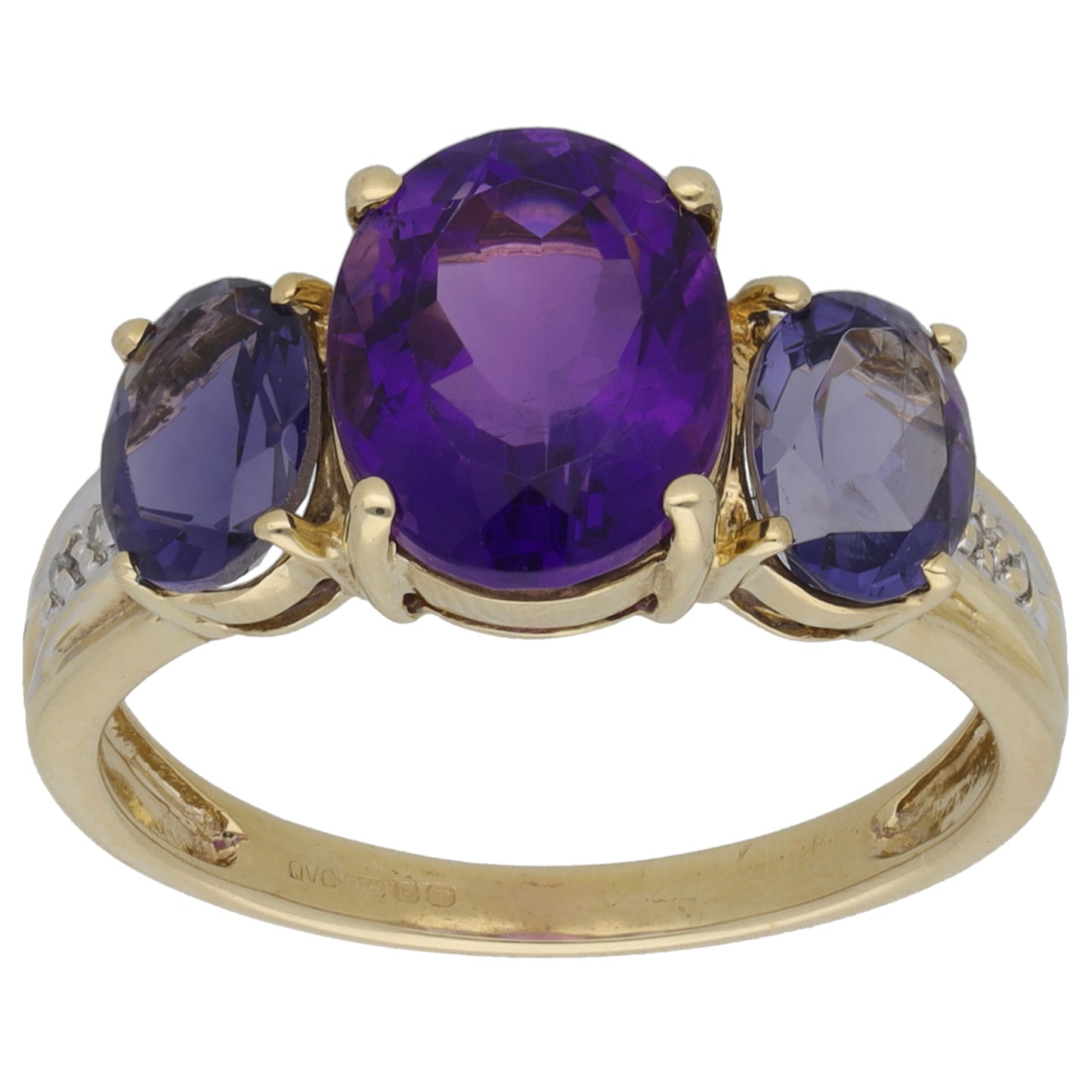 9ct Gold Amethyst & Iolite & 0.02ct Diamond Dress/Cocktail Ring Size P