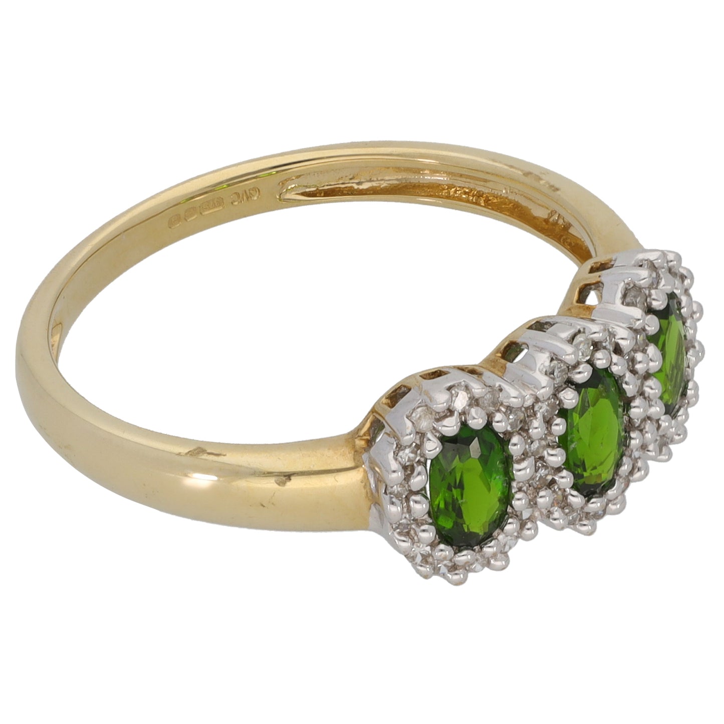 9ct Gold Diopside & 0.19ct Diamond Dress/Cocktail Ring Size S