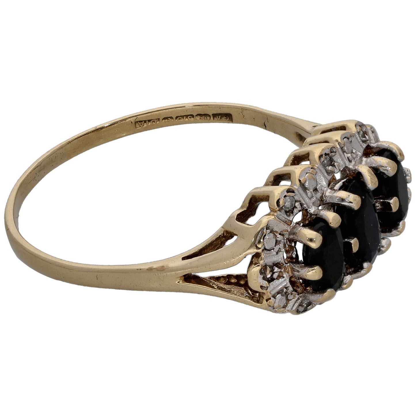 9ct Gold Sapphire & 0.04ct Diamond Dress/Cocktail Ring Size Q