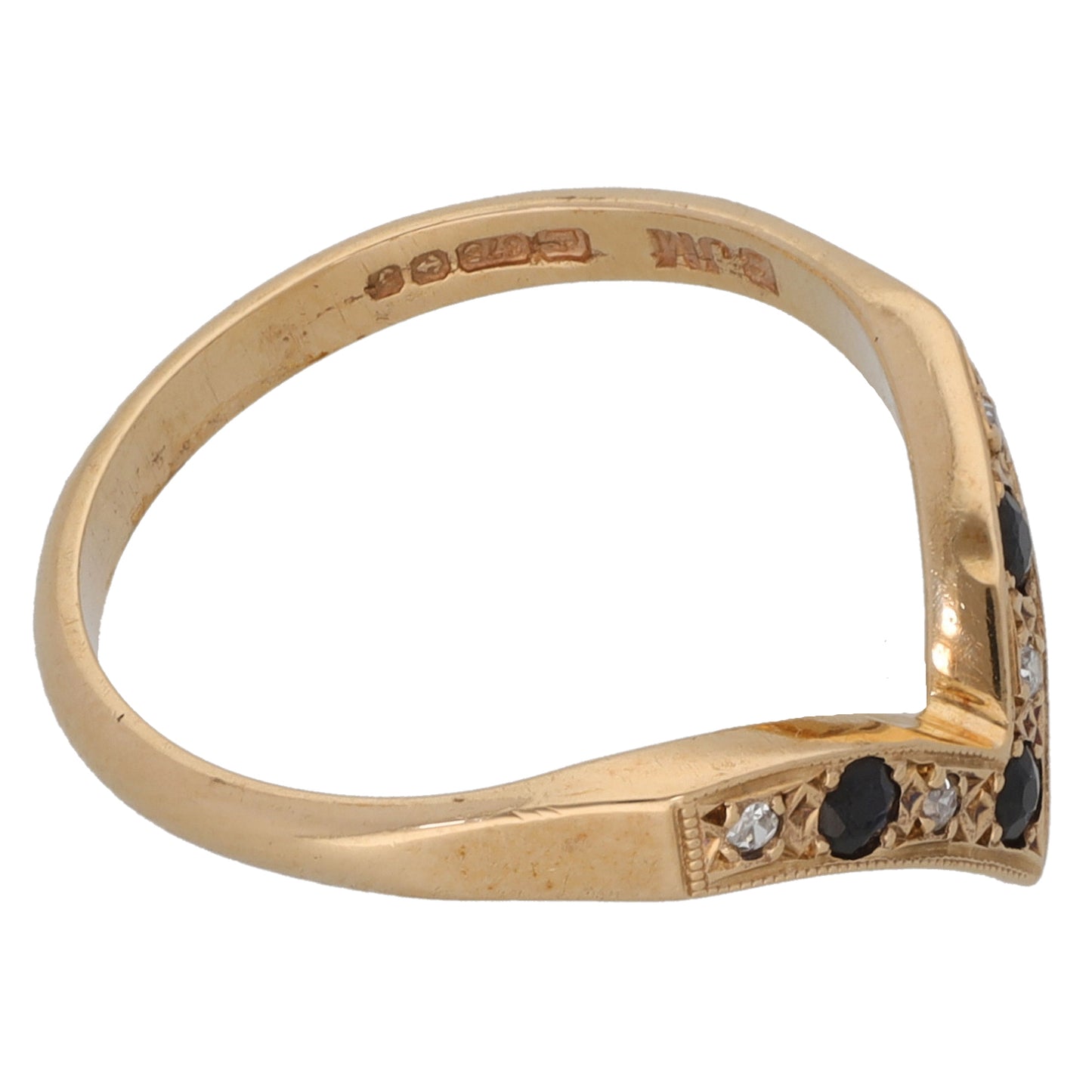 9ct Gold 0.04ct Diamond & Sapphire Wishbone Ring Size N