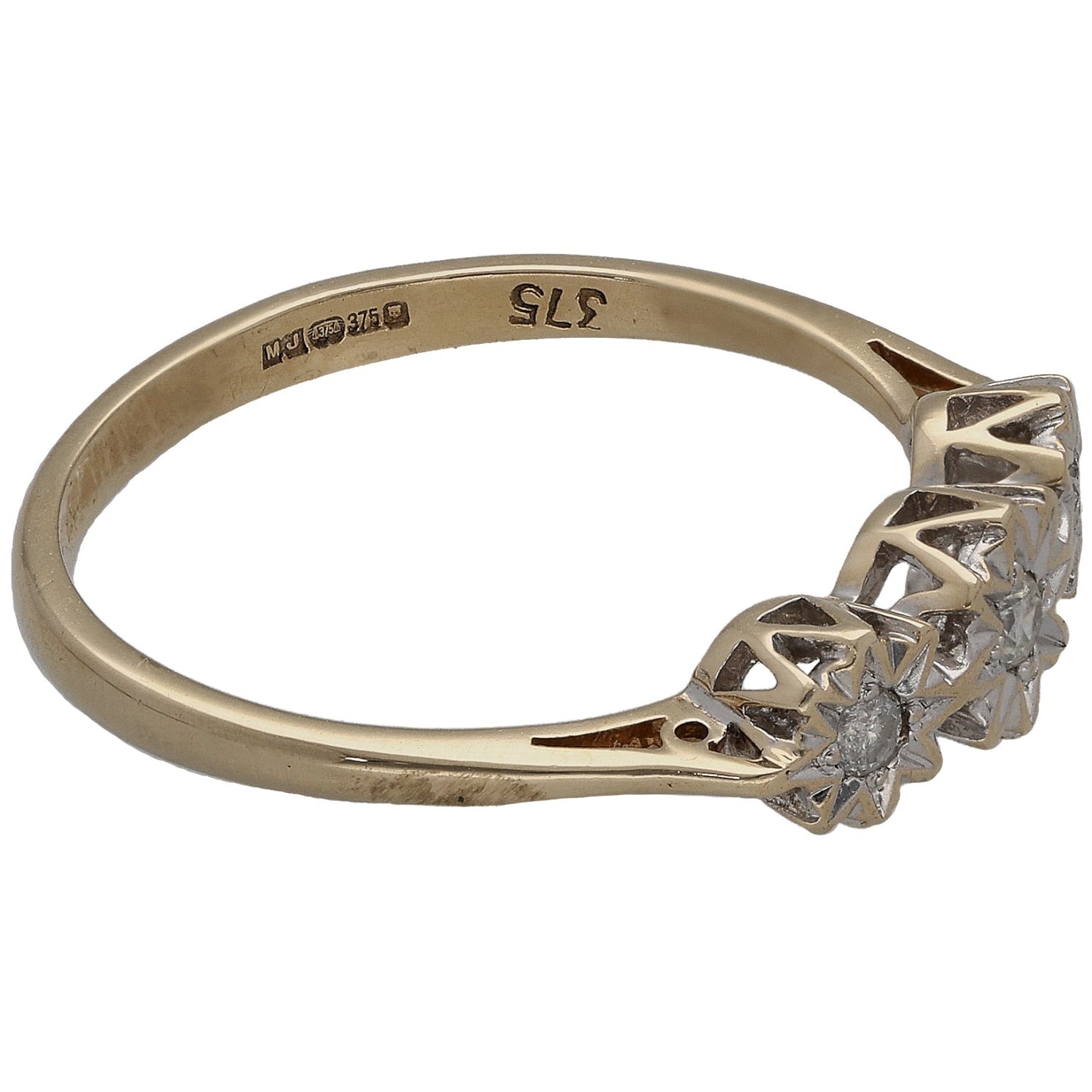 9ct Gold 0.10ct Diamond Trilogy Ring Size O