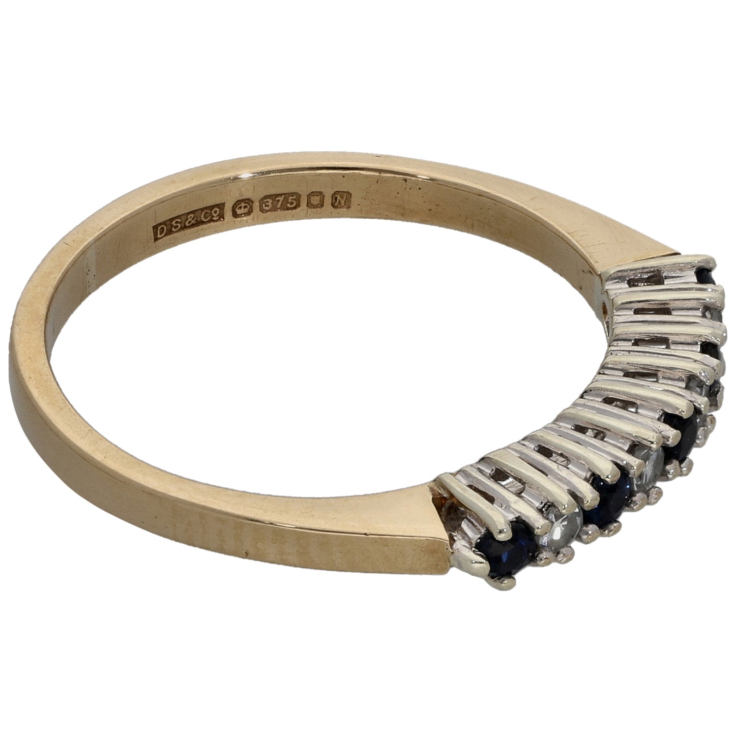 9ct Gold Sapphire & 0.12ct Diamond Half Eternity Ring Size K