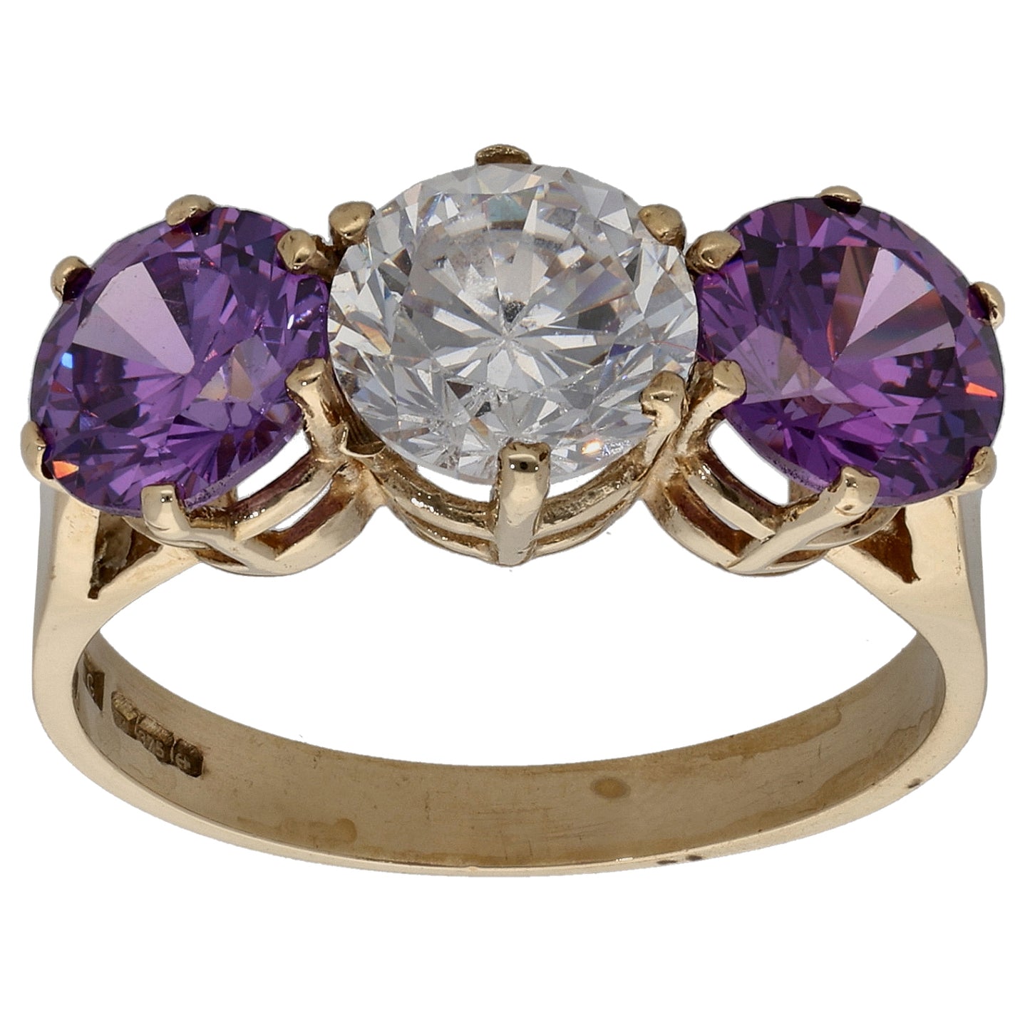 9ct Gold Cubic Zirconia Trilogy Ring Size O