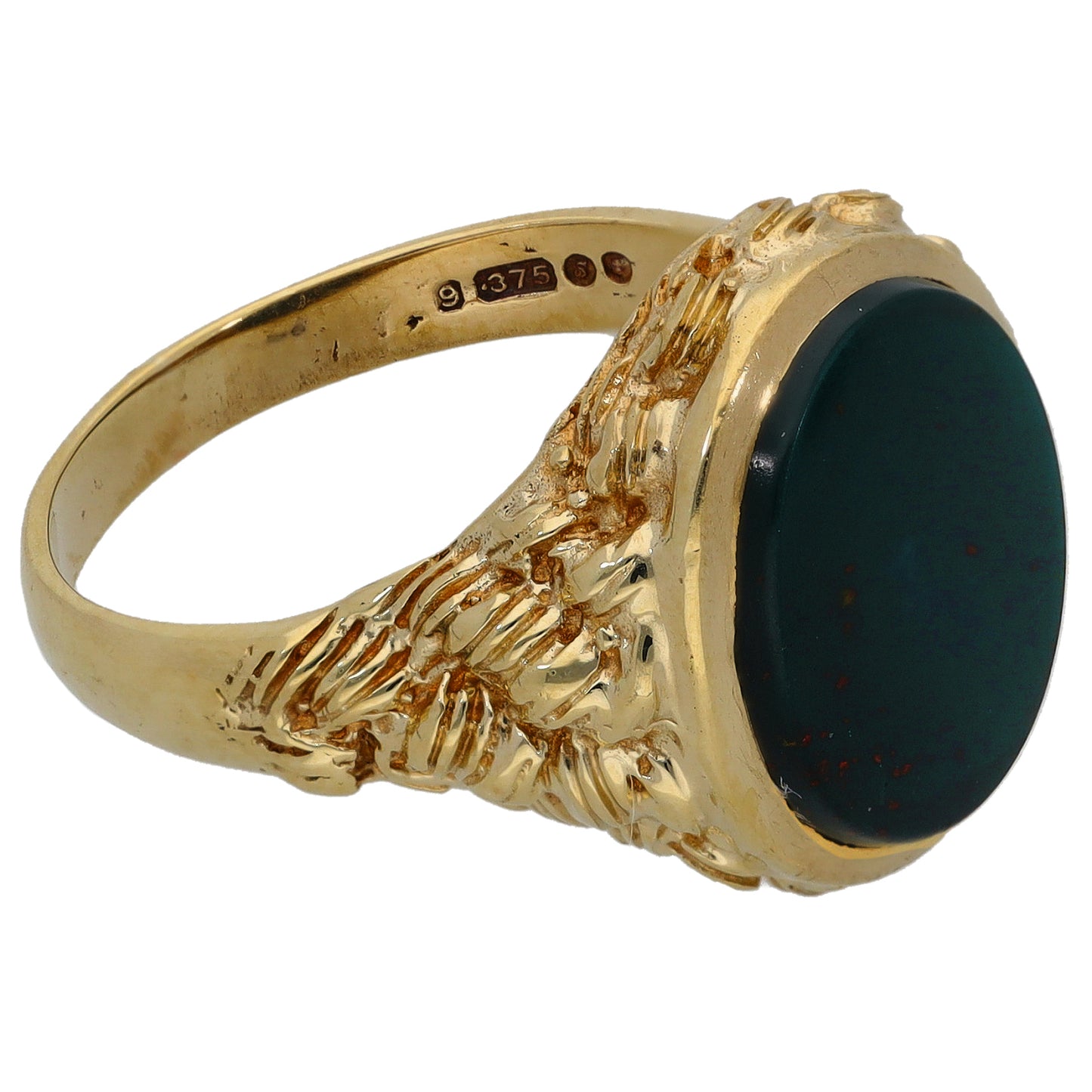 9ct Gold Bloodstone Single Stone Signet Ring Size Q