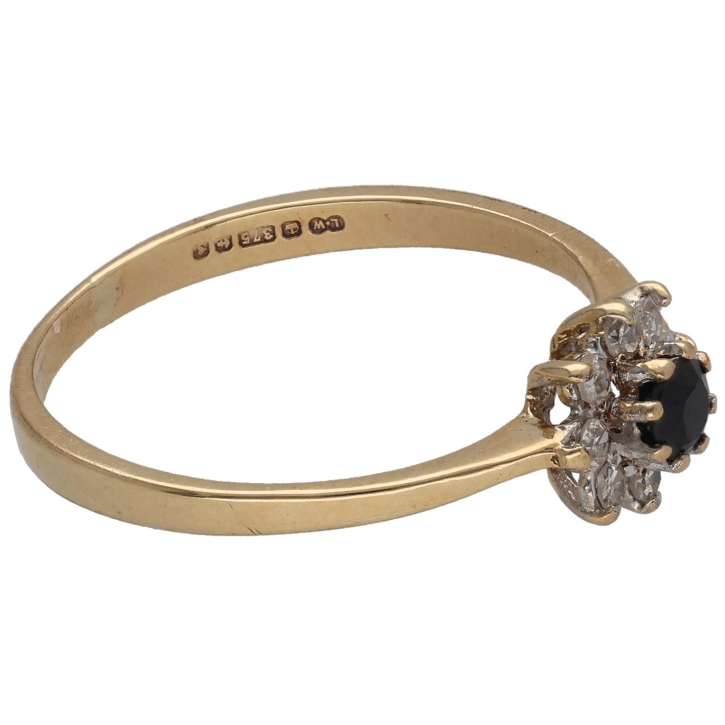 9ct Gold Sapphire & 0.08ct Diamond Cluster Ring Size M