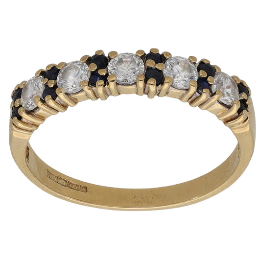9ct Gold Sapphire & Cubic Zirconia Half Eternity Ring Size P