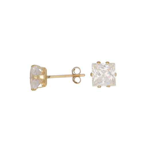 9ct Gold Cubic Zirconia Square Stud Earrings