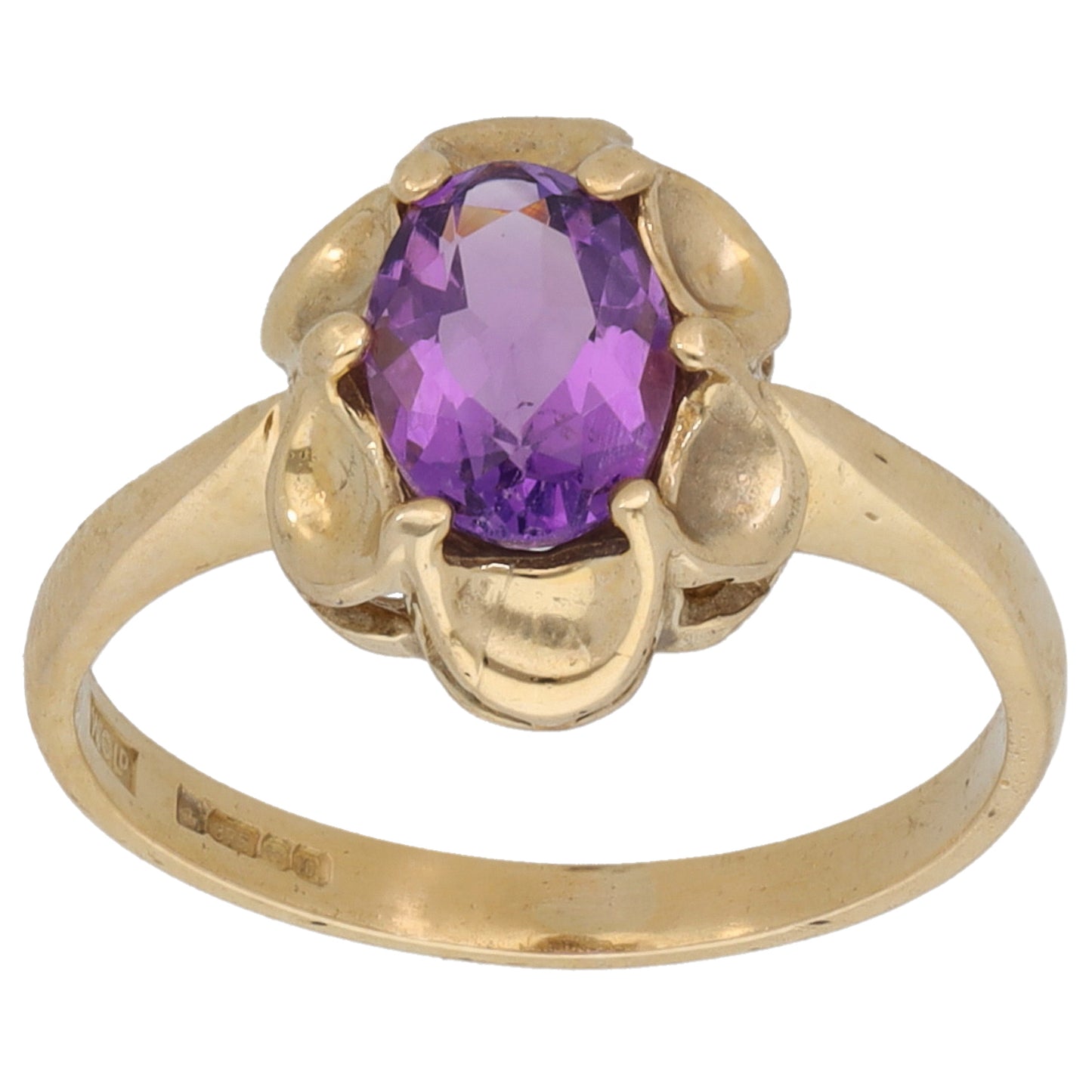9ct Gold Amethyst Single Stone Ring Size H
