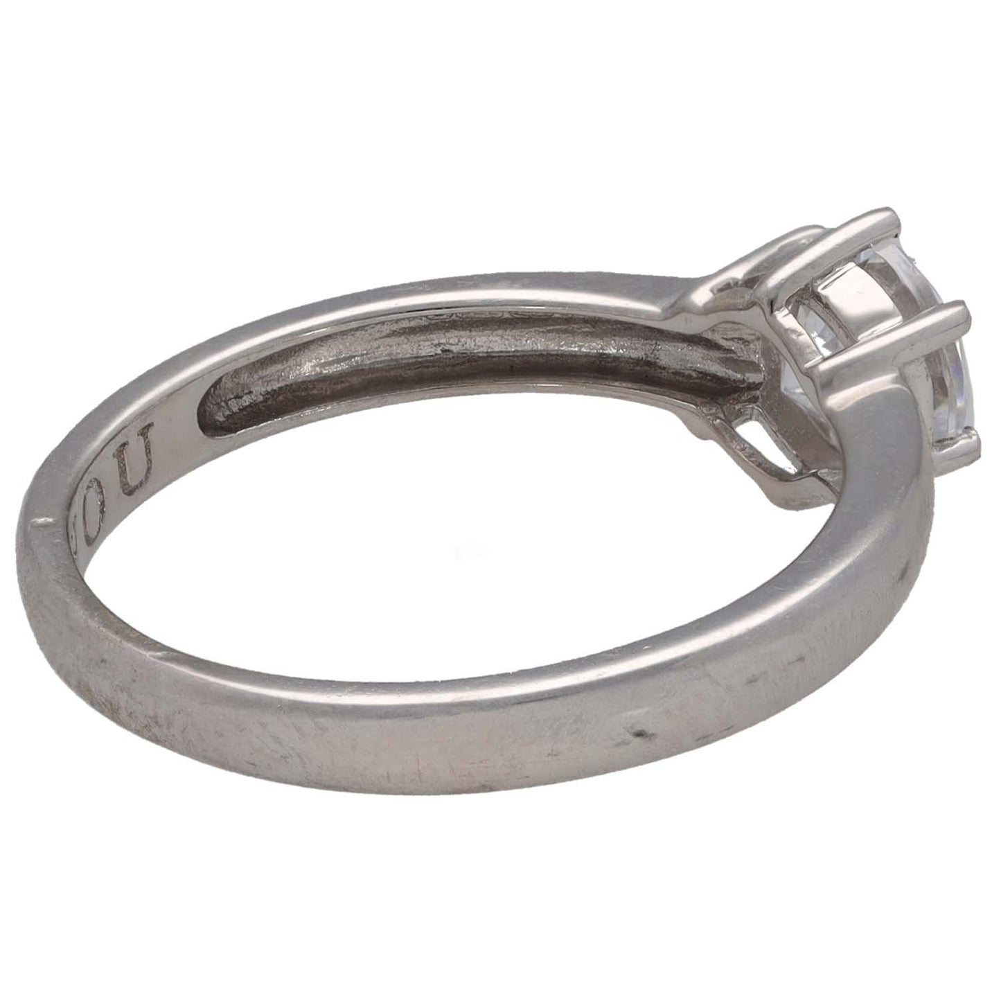 Side view of 9ct white gold CZ solitaire ring with square-set center stone