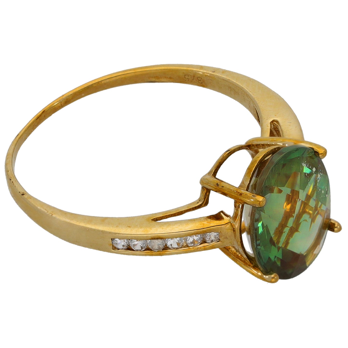 9ct Gold Feldspar & Imitation Gems Single Stone Ring With Accents Size N