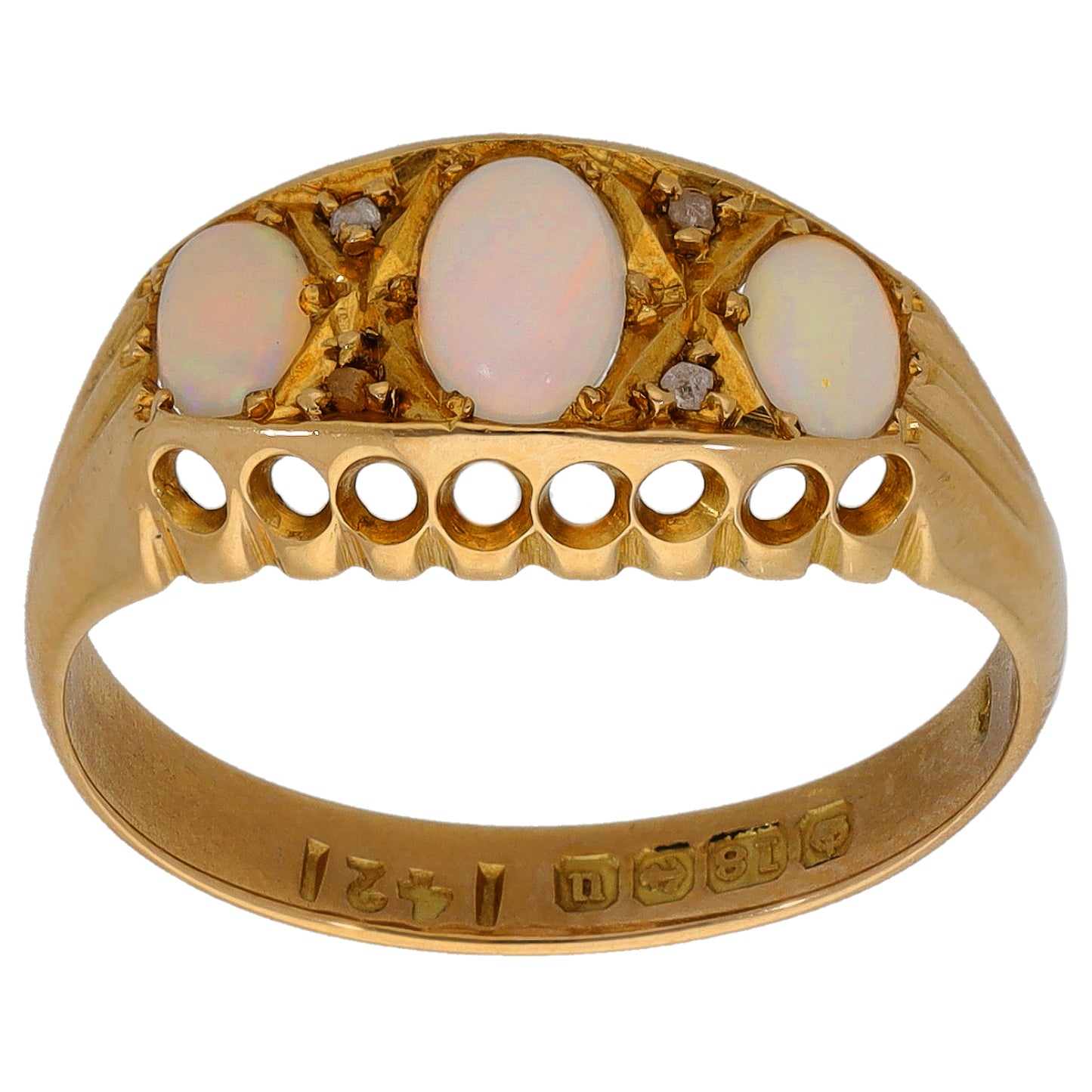 18ct Gold Opal & 0.02ct Diamond Dress/Cocktail Ring Size P