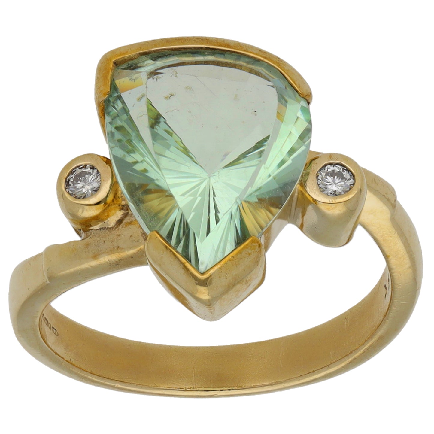 9ct Gold Green Quartz & 0.06ct Diamond Dress/Cocktail Ring Size O