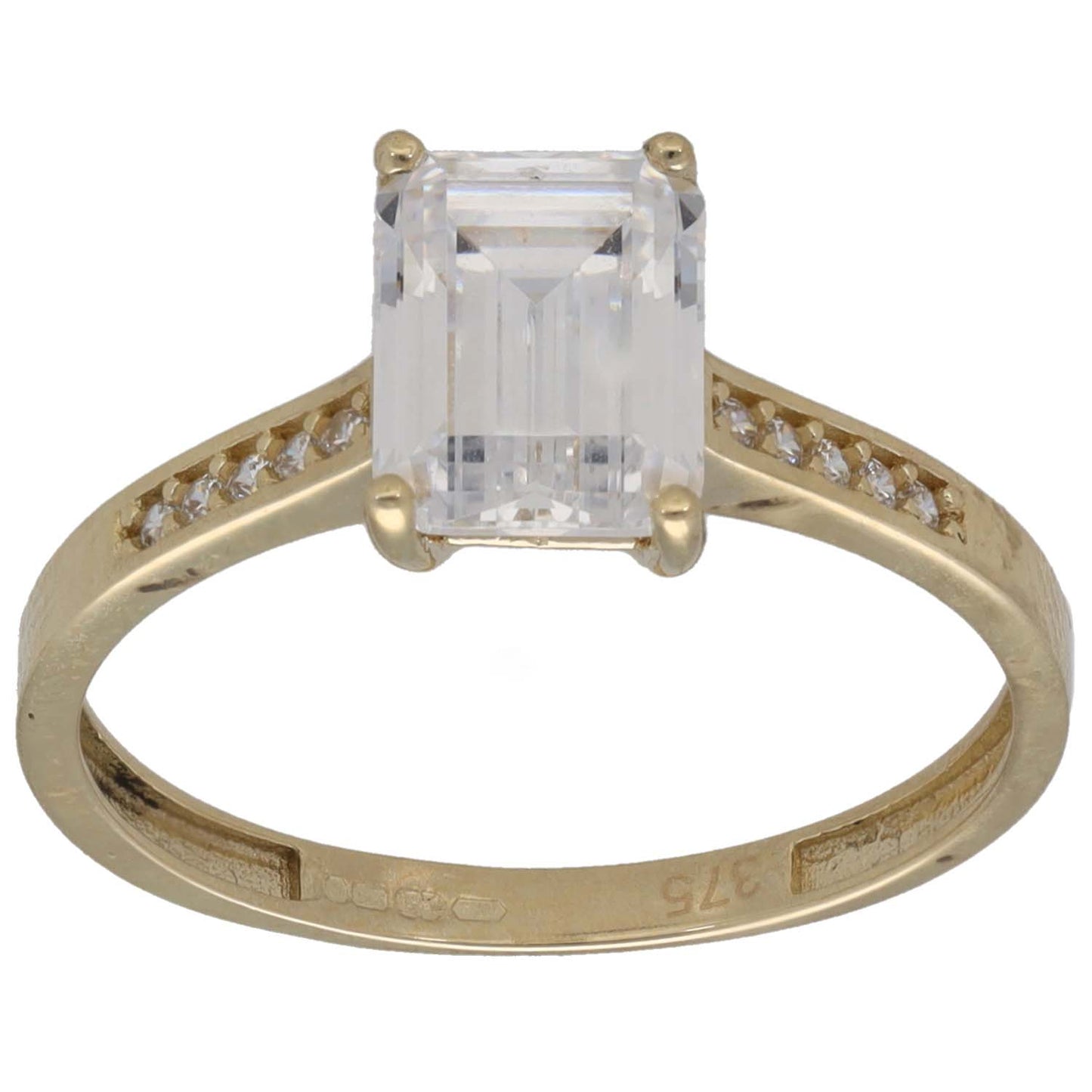 9ct Gold Cubic Zirconia Single Stone Ring With Accents Size O