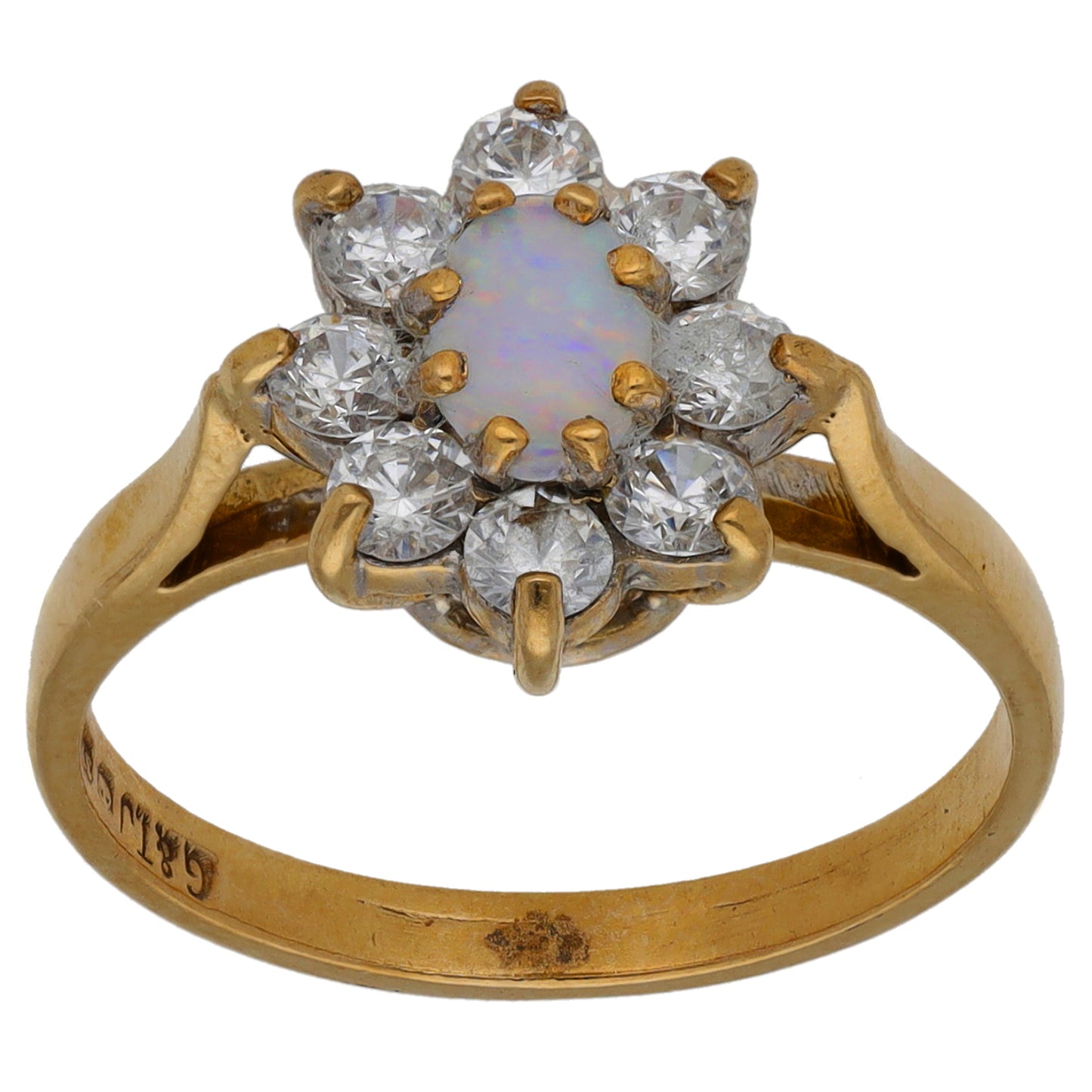 9ct Gold Opal & Cubic Zirconia Cluster Ring Size M