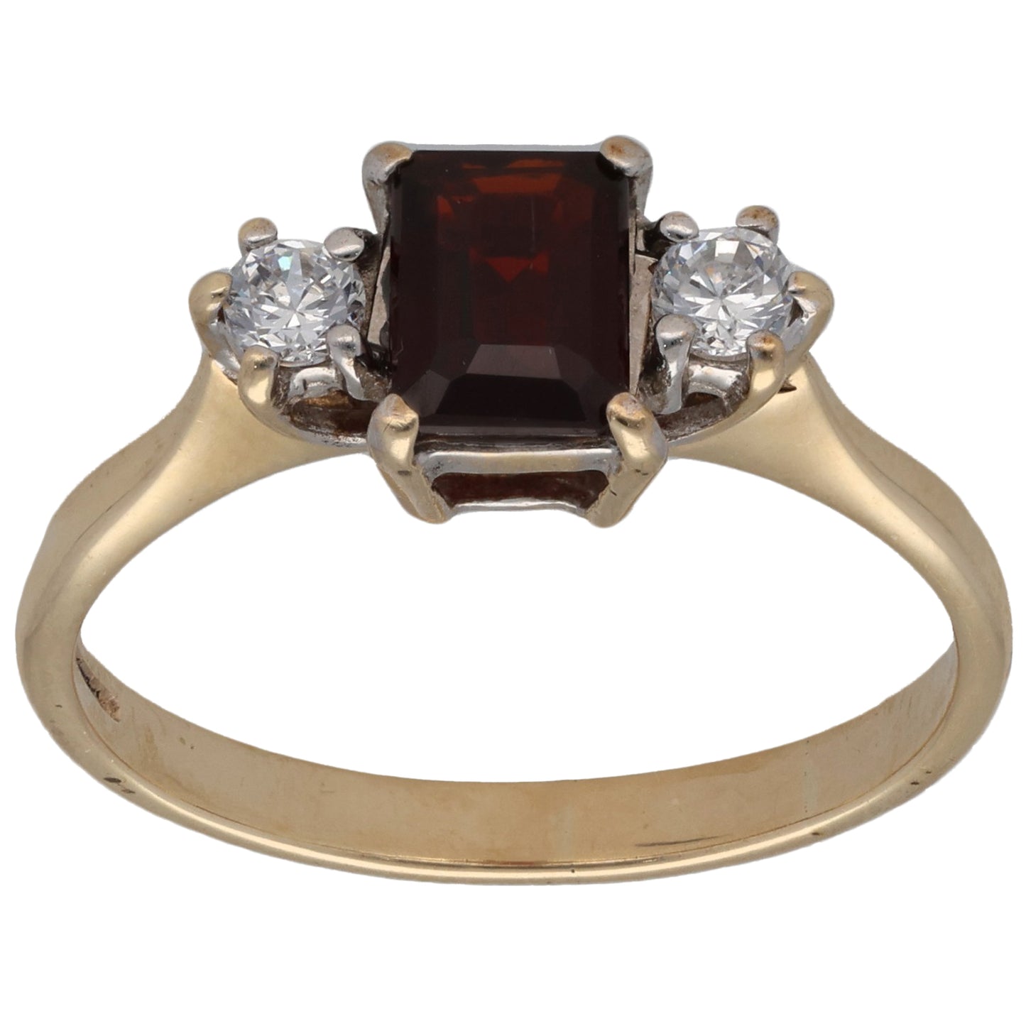 9ct Gold Garnet & Cubic Zirconia Three Stone Ring Size S