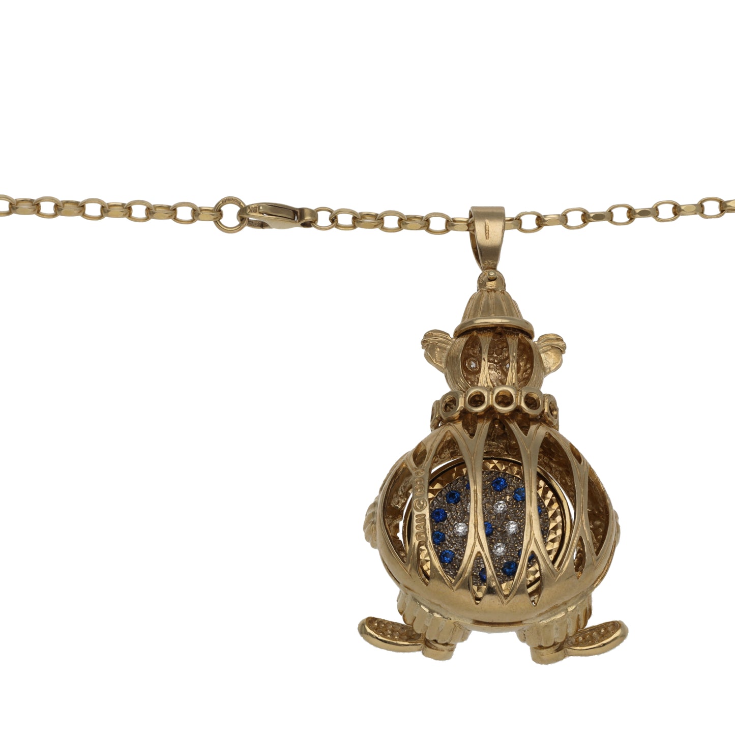9ct Gold Imitation Gems Clown Pendant With Chain