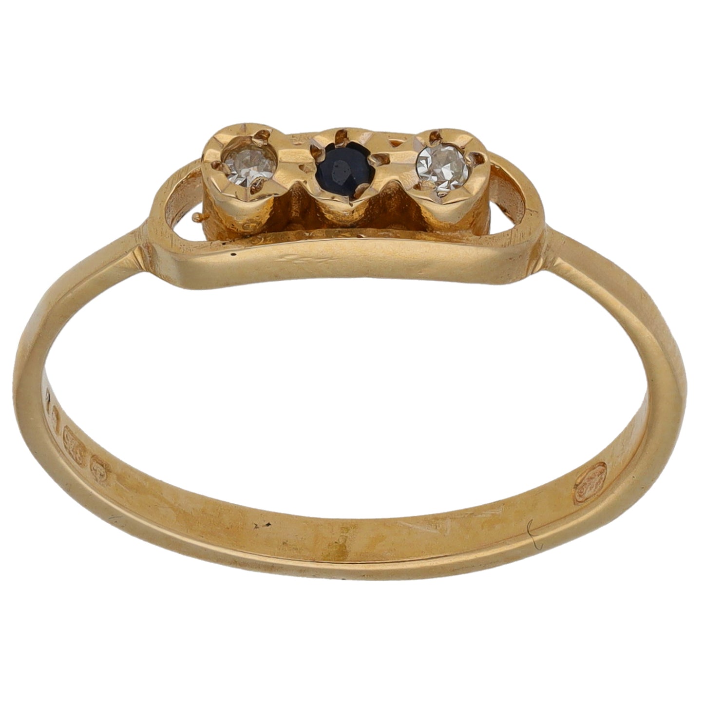 9ct Gold 0.04ct Diamond & Sapphire Three Stone Ring Size N