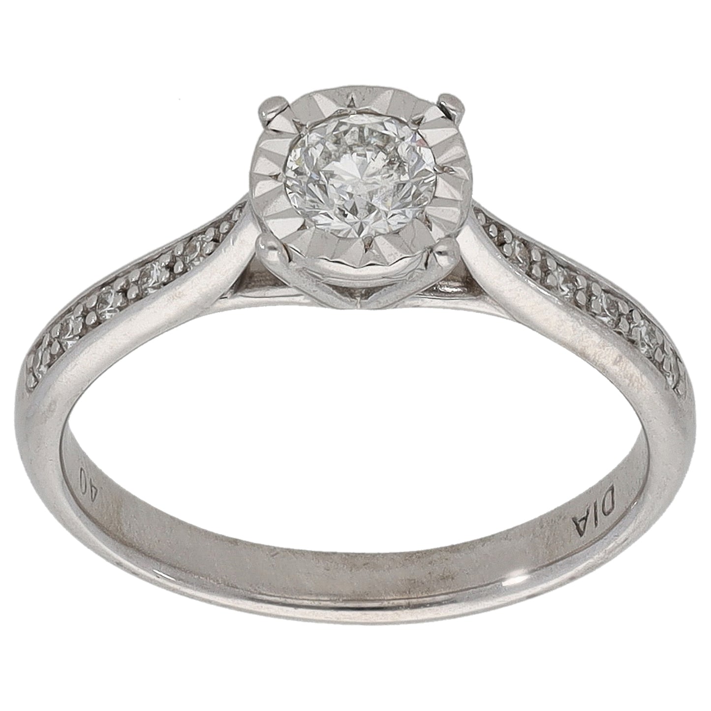 9ct White Gold 0.40ct Diamond Solitaire Ring With Accent Stones Size M