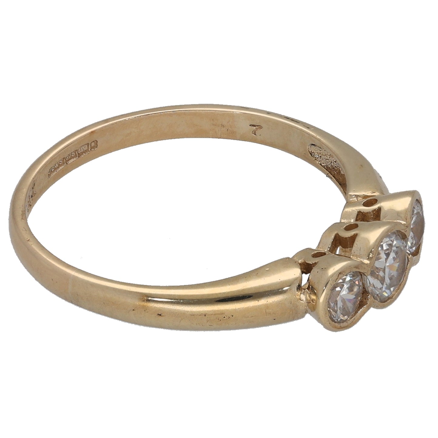 9ct Gold Cubic Zirconia Trilogy Ring Size O