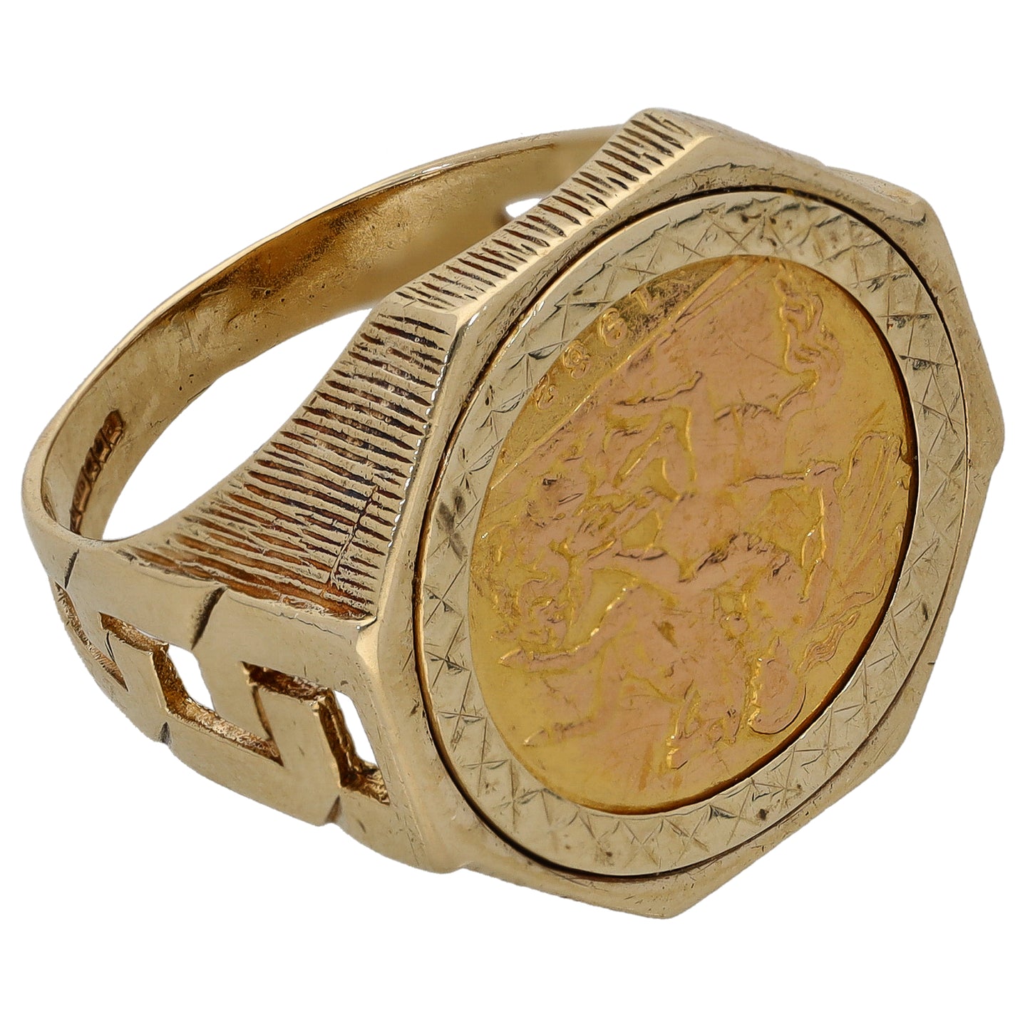 9ct Gold Half Sovereign Coin Ring Size V
