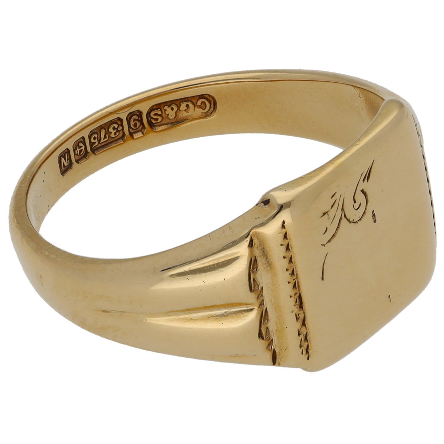 9ct Gold Patterned Signet Ring Size T