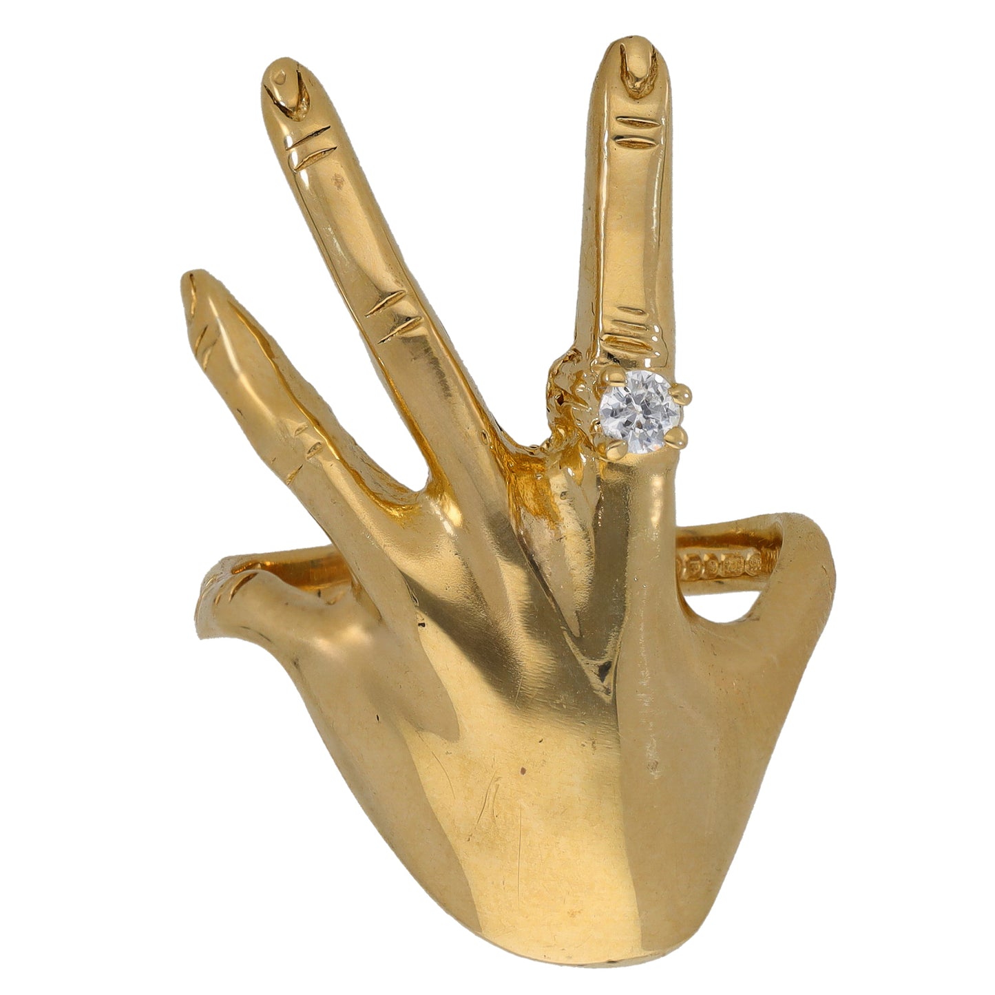 9ct Gold Cubic Zirconia Hand Ring Size Q
