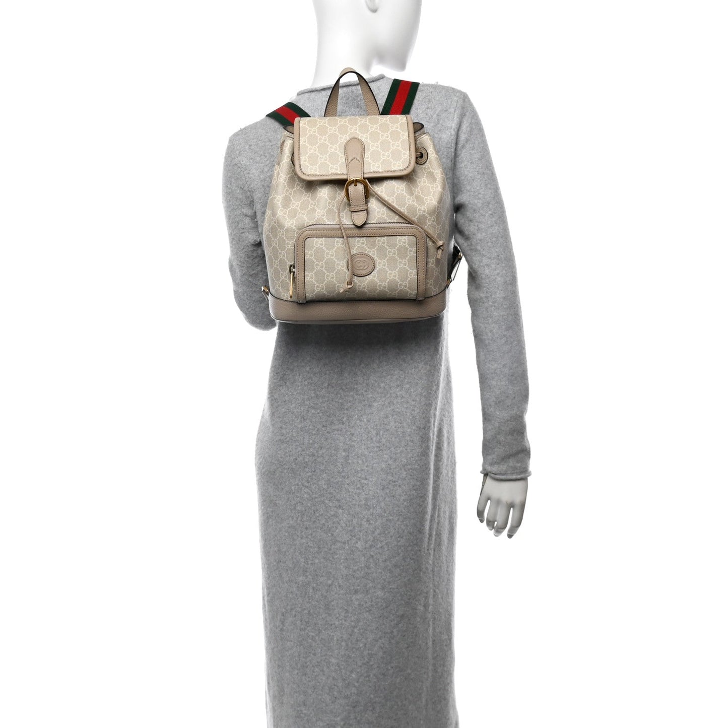 Gucci Interlocking G Backpack GG Supreme Monogram Coated Canvas Bag - Beige