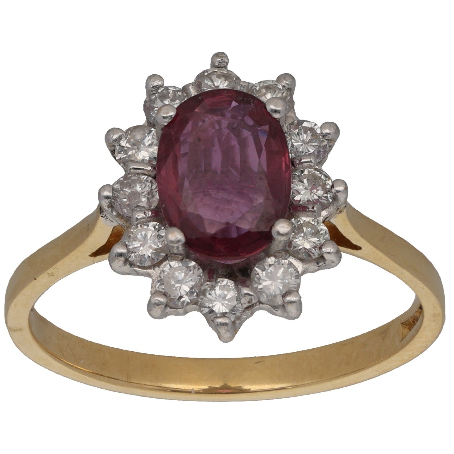 18ct Gold Ruby & 0.36ct Diamond Cluster Ring Size P