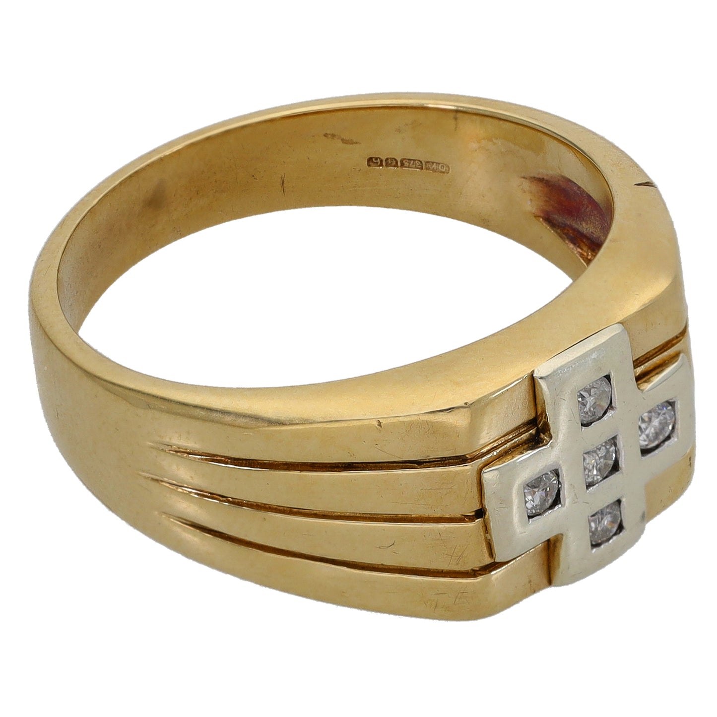 9ct Gold 0.05ct Diamond Patterned Signet Ring Size U