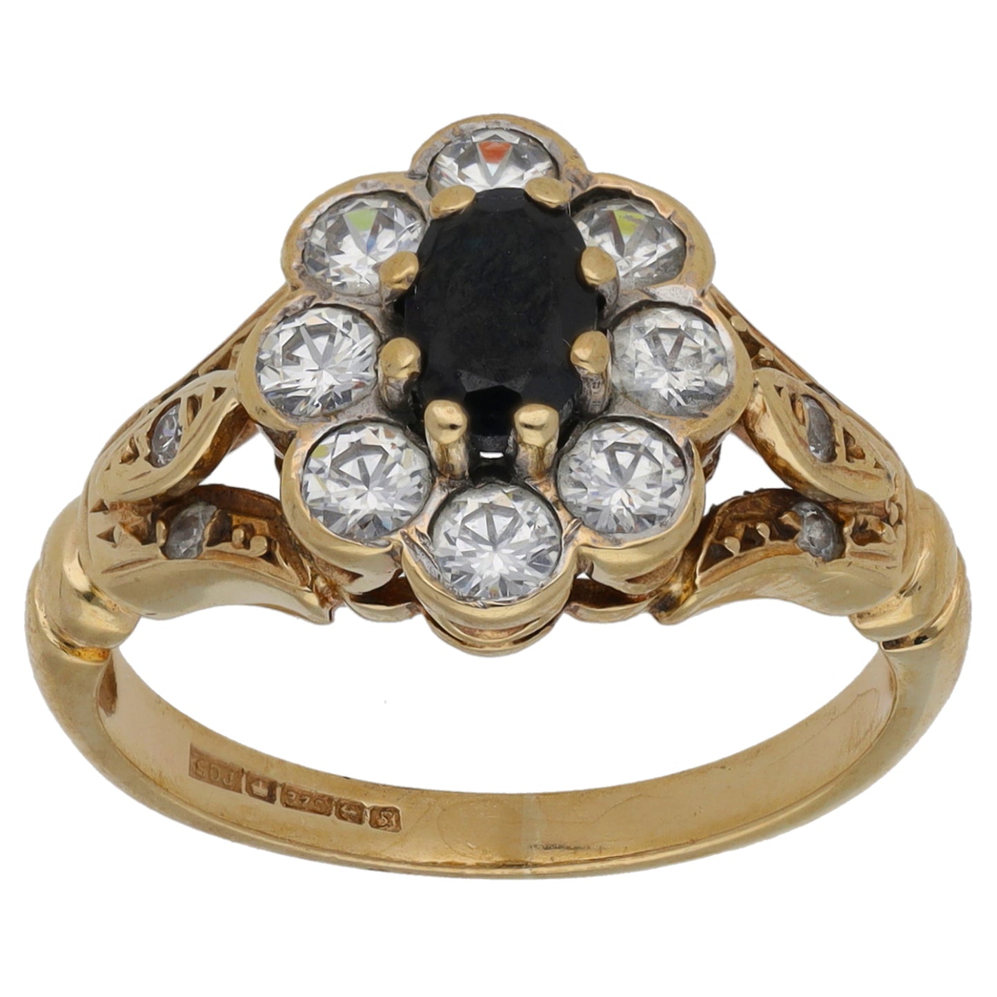 9ct Gold Sapphire & Cubic Zirconia Dress/Cocktail Ring Size M