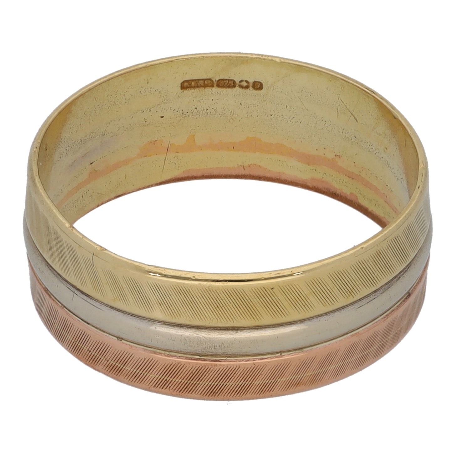 9ct Tri-Colour Gold Patterned Wedding Ring Size N