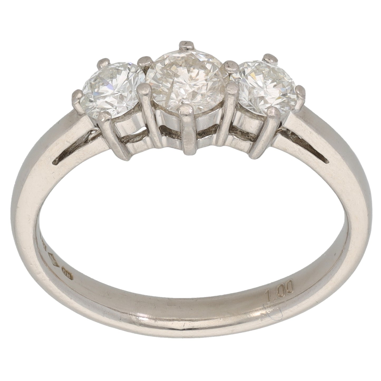 Platinum 1.00ct Diamond Trilogy Ring Size O