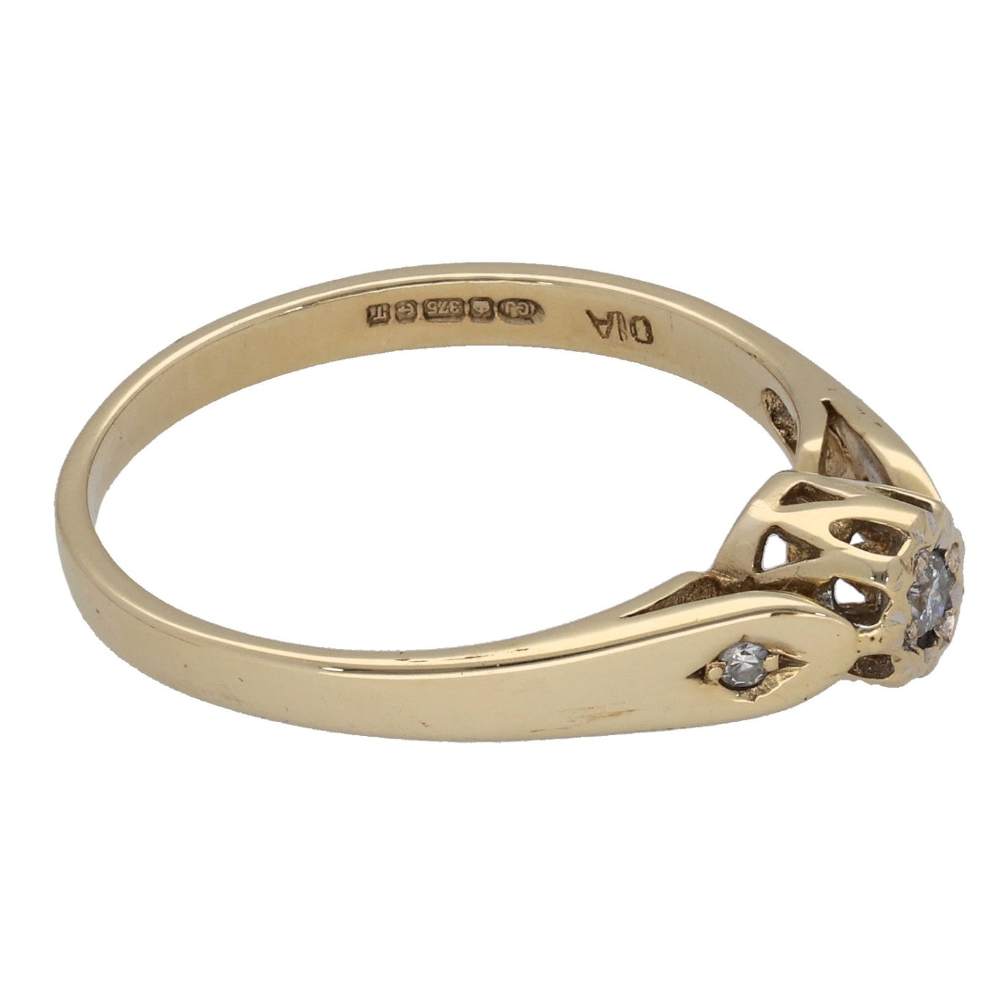9ct Gold 0.06ct Diamond Solitaire Ring With Accent Stones Size N