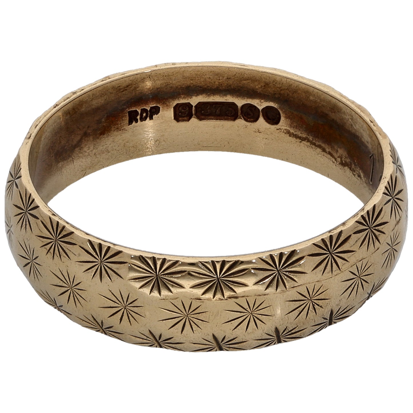 9ct Gold Patterned Wedding Ring Size P