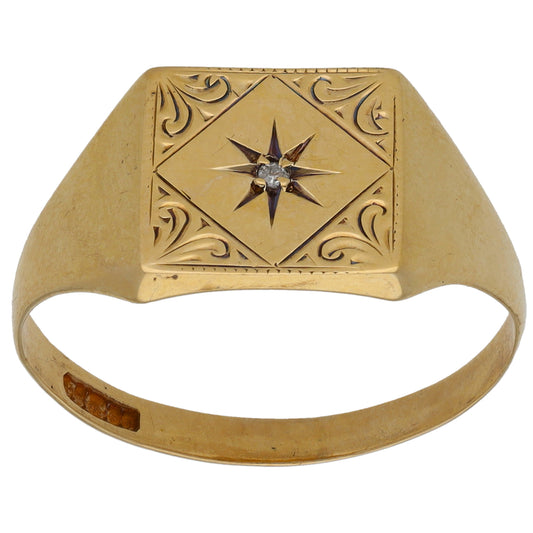 9ct Gold 0.01ct Diamond Signet Ring Size R