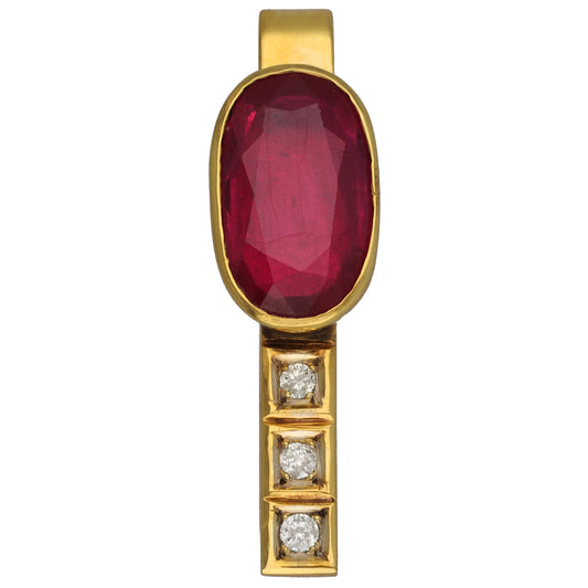 9ct Gold Man Made Ruby & 0.12ct Diamond Tie Pin