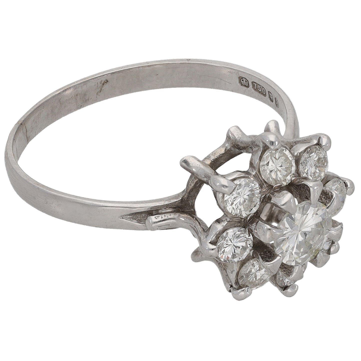18ct White Gold 0.91ct Diamond Cluster Ring Size T