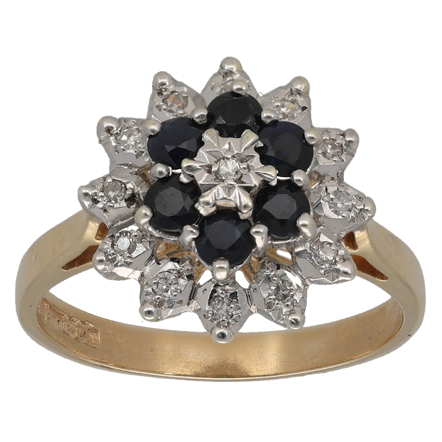 9ct Gold Sapphire & 0.065ct Diamond Dress/Cocktail Ring Size L